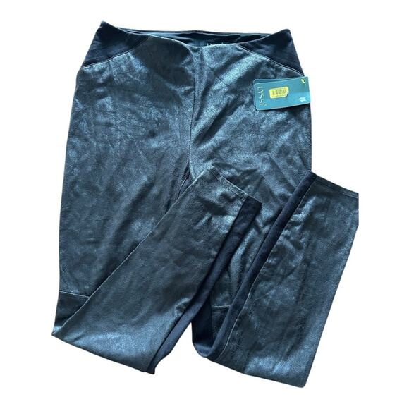 LYSSE Trent Buffed Suede Ponte Pull On Legging Pants Black/Espresso - Picture 2 of 6